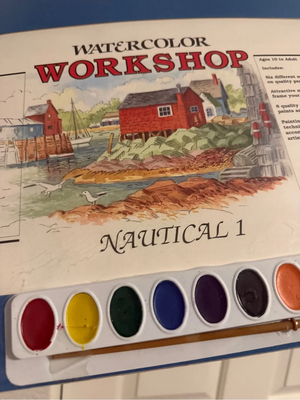 New Watercolor Workshop Nautical 1 Wall Art - Blue art book and supplies paints